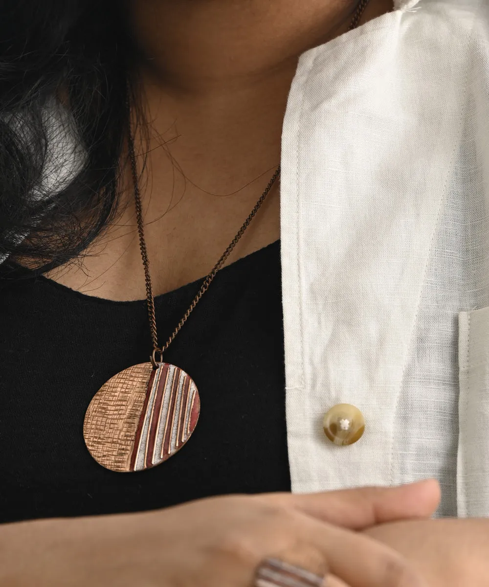 Red handcrafted copper enamel pendant