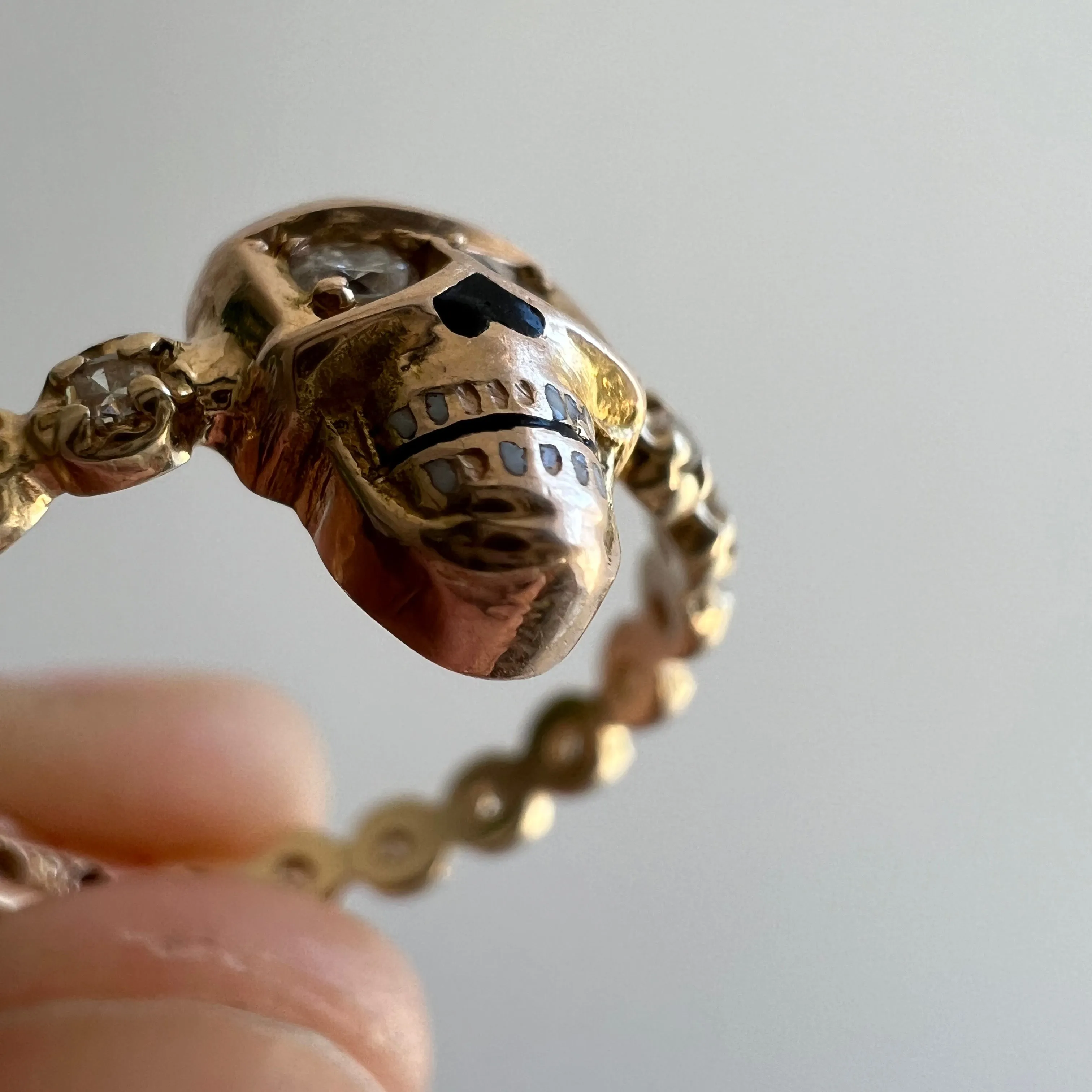 reimagined V I N T A G E // eternal memento mori / 14k solid yellow gold and diamond skull ring / Memento Mori / size 5.5 to 5.75