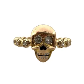 reimagined V I N T A G E // eternal memento mori / 14k solid yellow gold and diamond skull ring / Memento Mori / size 5.5 to 5.75