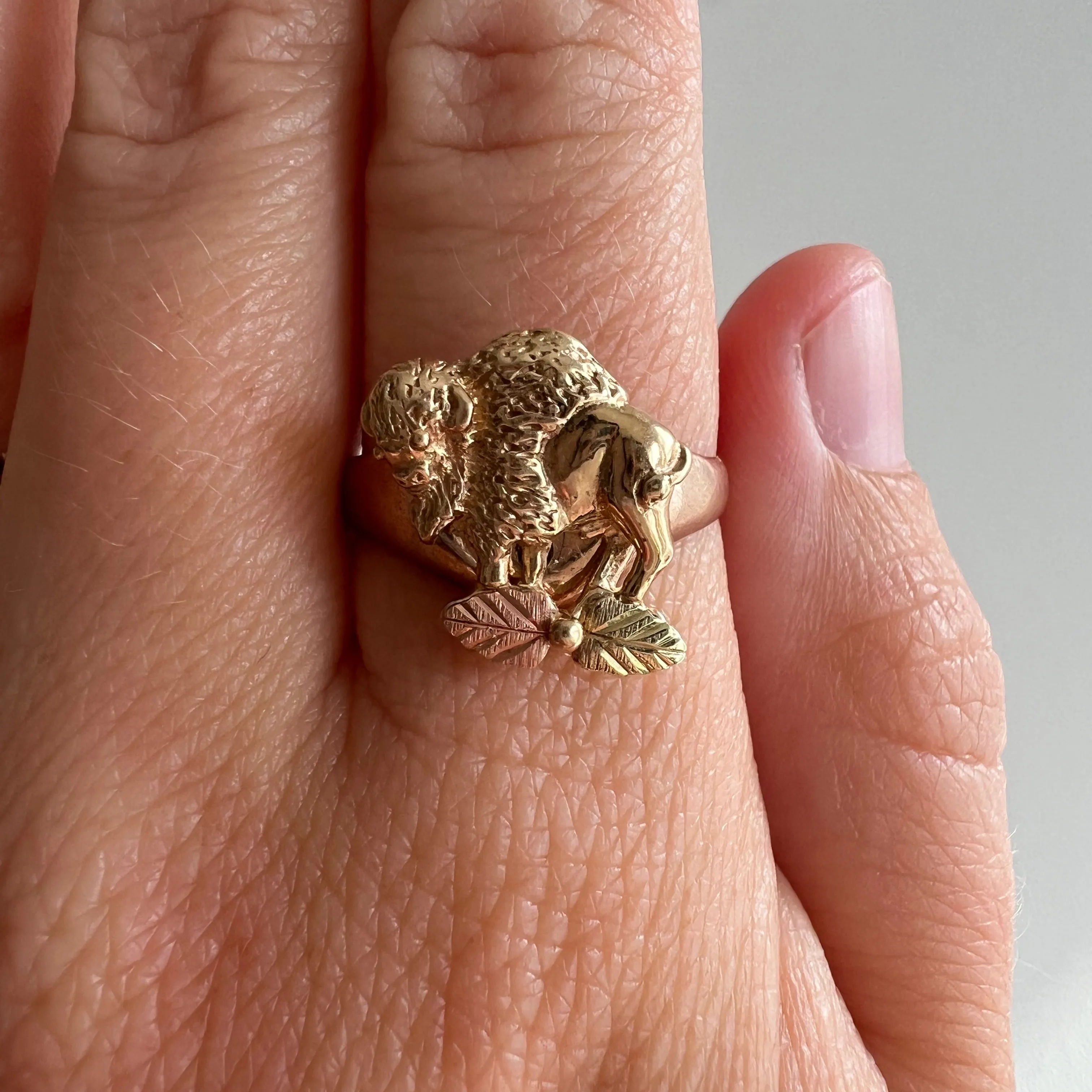 reimagined V I N T A G E // grandma's buffalo / 10k tricolor gold buffalo conversion ring / size 8