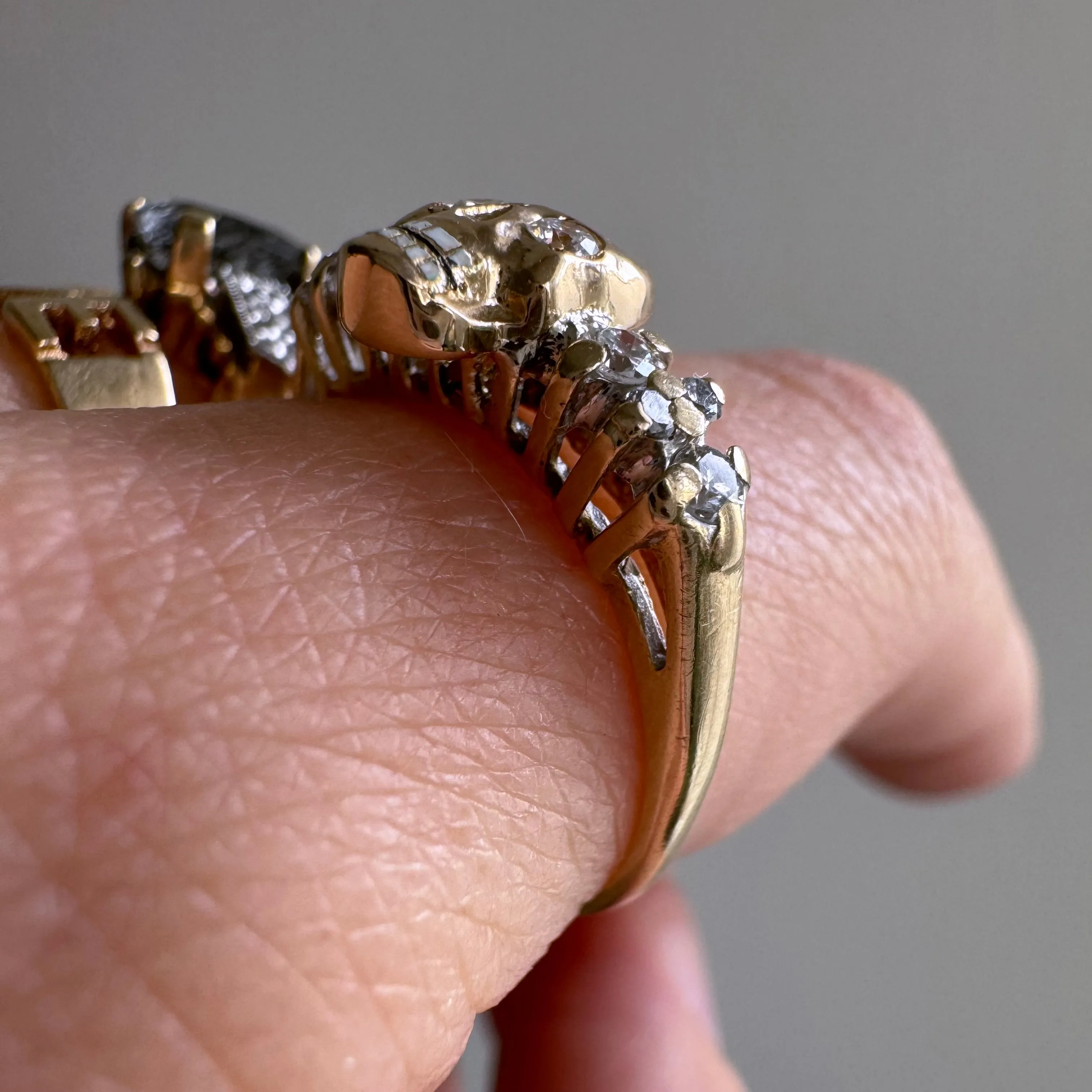 reimagined V I N T A G E // memento mori / solid 14k yellow gold and diamond skull ring /  size 6