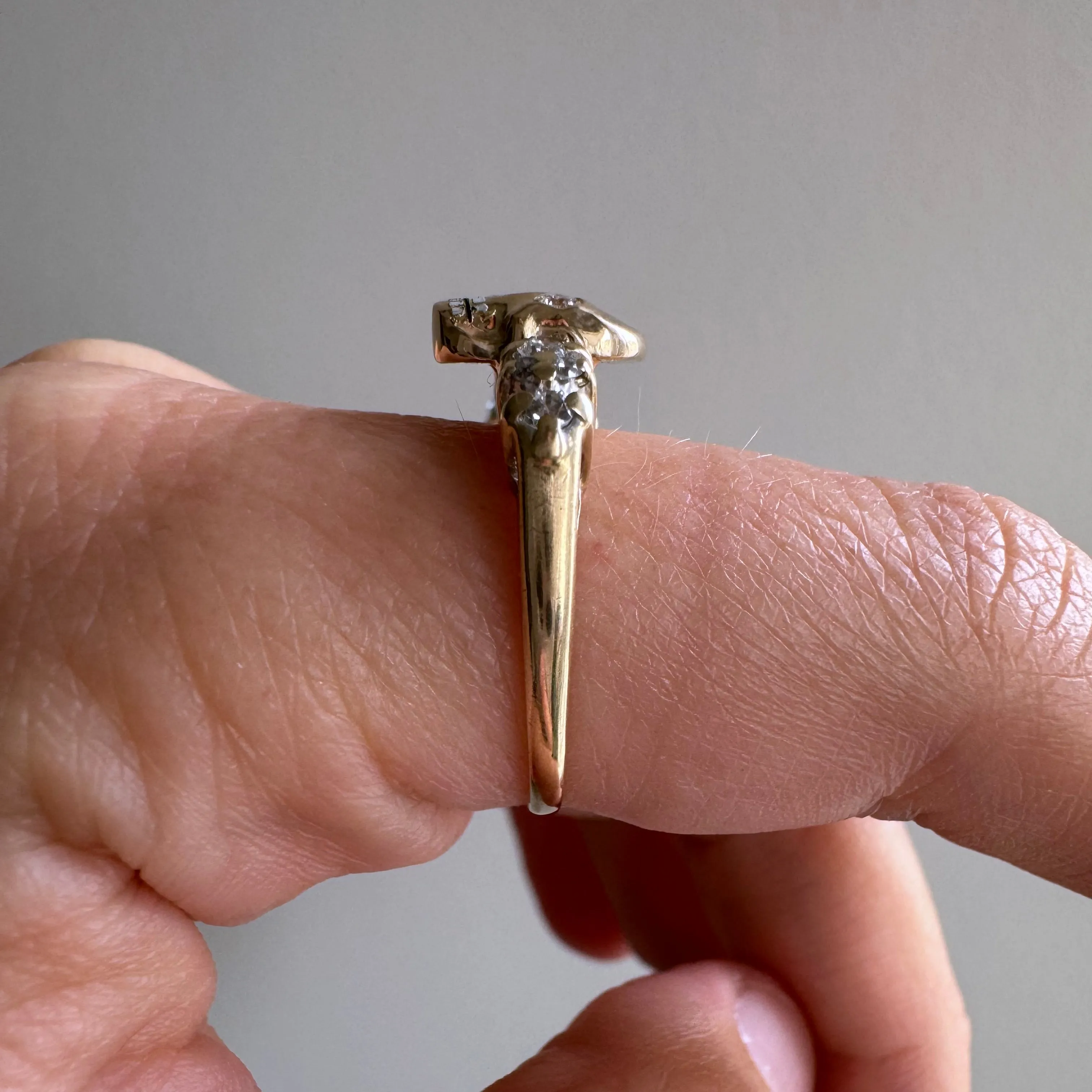 reimagined V I N T A G E // memento mori / solid 14k yellow gold and diamond skull ring /  size 6