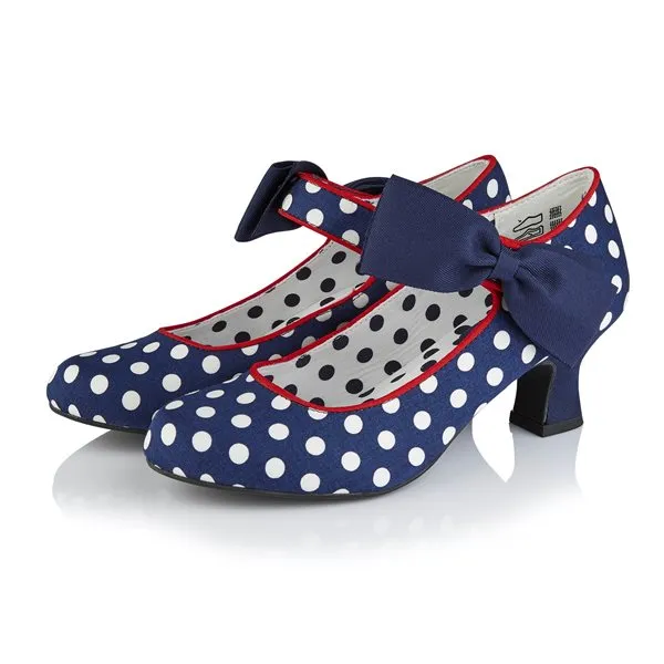 Ruby Shoo Navy Blue Polka Dot Bow Court Shoes