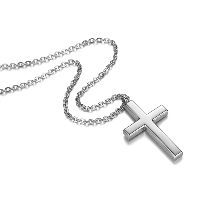 Stainless Steel Simple Men’s Stainless Steel Cross Pendant Chain Necklace for Men Women, 20-24 Inches Chain