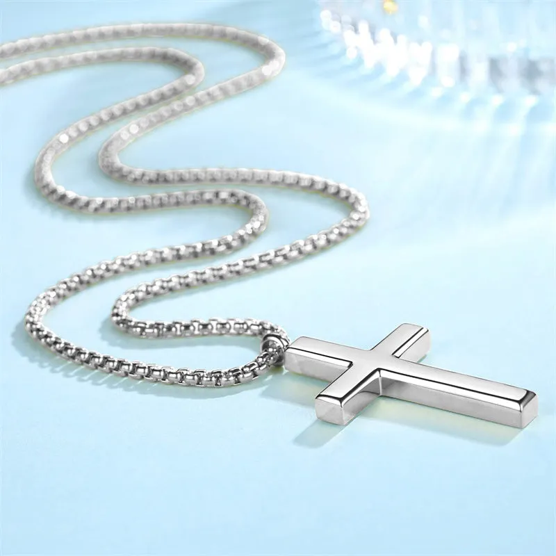 Stainless Steel Simple Men’s Stainless Steel Cross Pendant Chain Necklace for Men Women, 20-24 Inches Chain