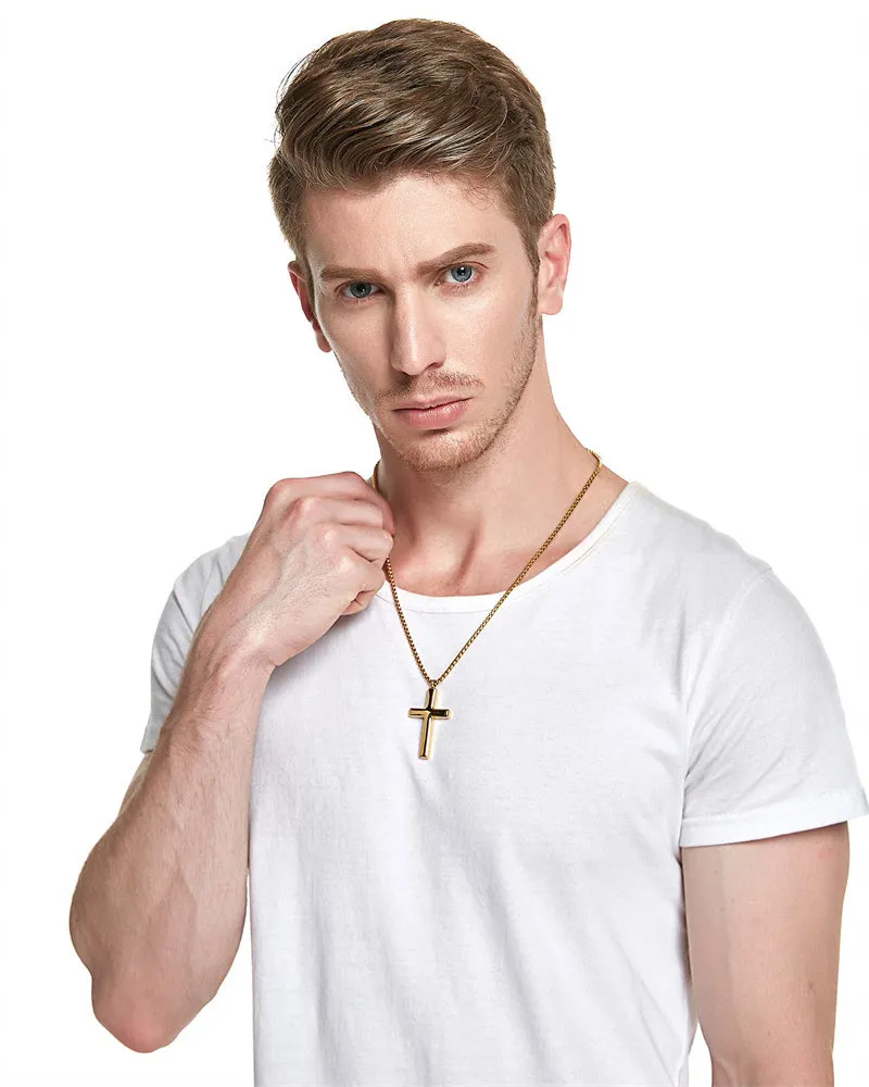 Stainless Steel Simple Men’s Stainless Steel Cross Pendant Chain Necklace for Men Women, 20-24 Inches Chain