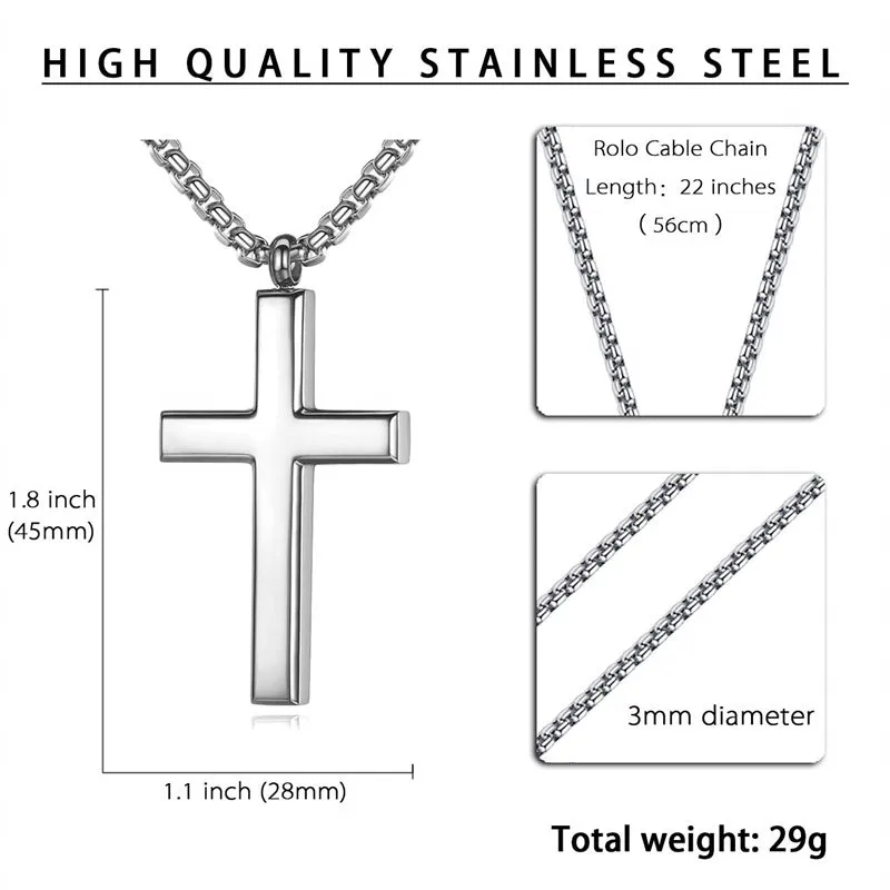 Stainless Steel Simple Men’s Stainless Steel Cross Pendant Chain Necklace for Men Women, 20-24 Inches Chain