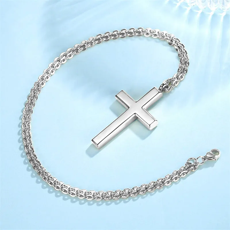 Stainless Steel Simple Men’s Stainless Steel Cross Pendant Chain Necklace for Men Women, 20-24 Inches Chain