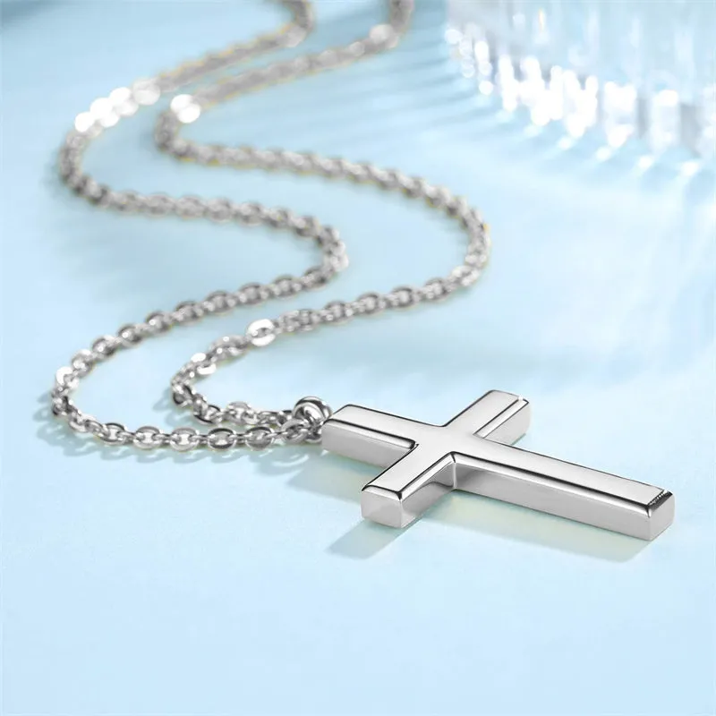 Stainless Steel Simple Men’s Stainless Steel Cross Pendant Chain Necklace for Men Women, 20-24 Inches Chain