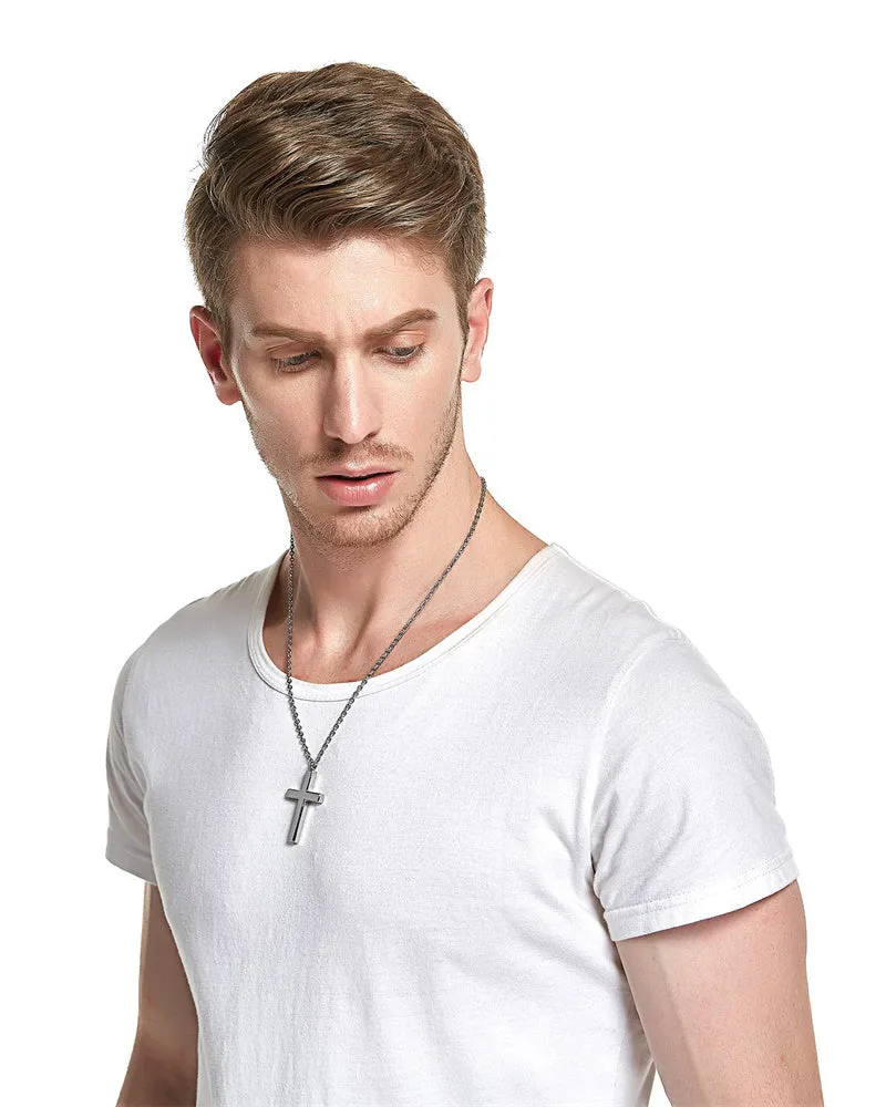 Stainless Steel Simple Men’s Stainless Steel Cross Pendant Chain Necklace for Men Women, 20-24 Inches Chain