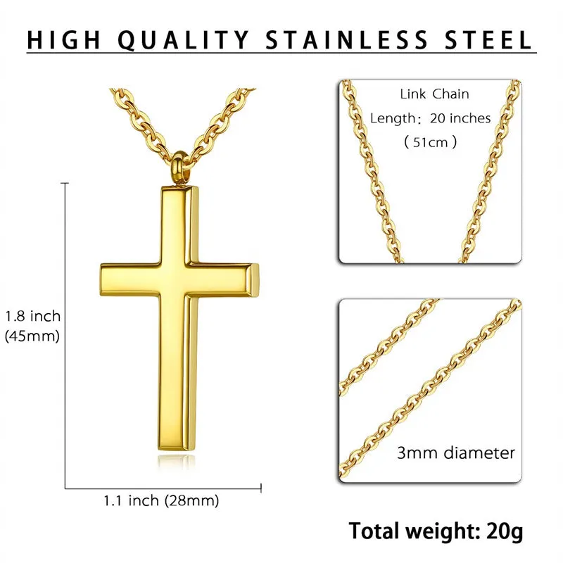 Stainless Steel Simple Men’s Stainless Steel Cross Pendant Chain Necklace for Men Women, 20-24 Inches Chain