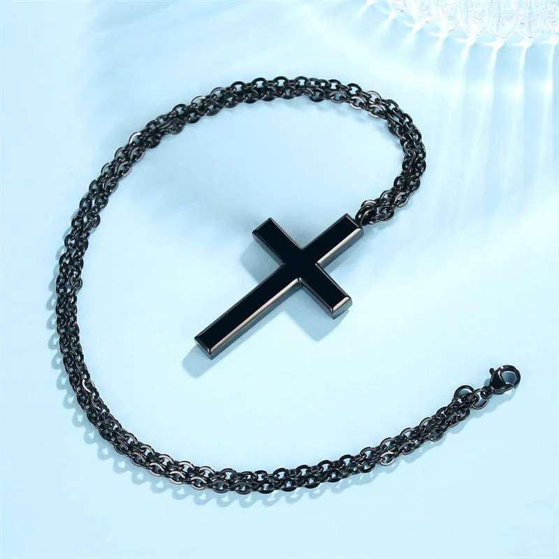 Stainless Steel Simple Men’s Stainless Steel Cross Pendant Chain Necklace for Men Women, 20-24 Inches Chain