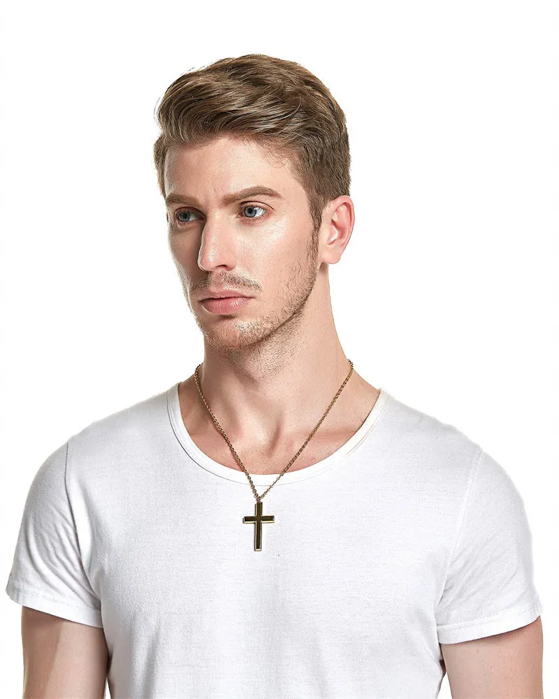 Stainless Steel Simple Men’s Stainless Steel Cross Pendant Chain Necklace for Men Women, 20-24 Inches Chain