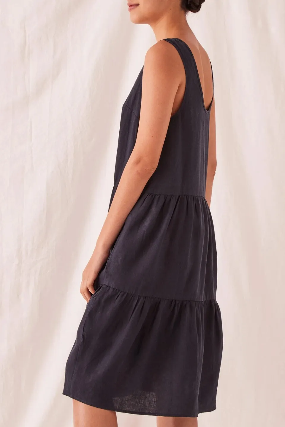 Tiered True Navy Linen Dress