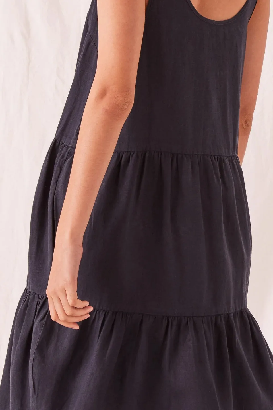 Tiered True Navy Linen Dress