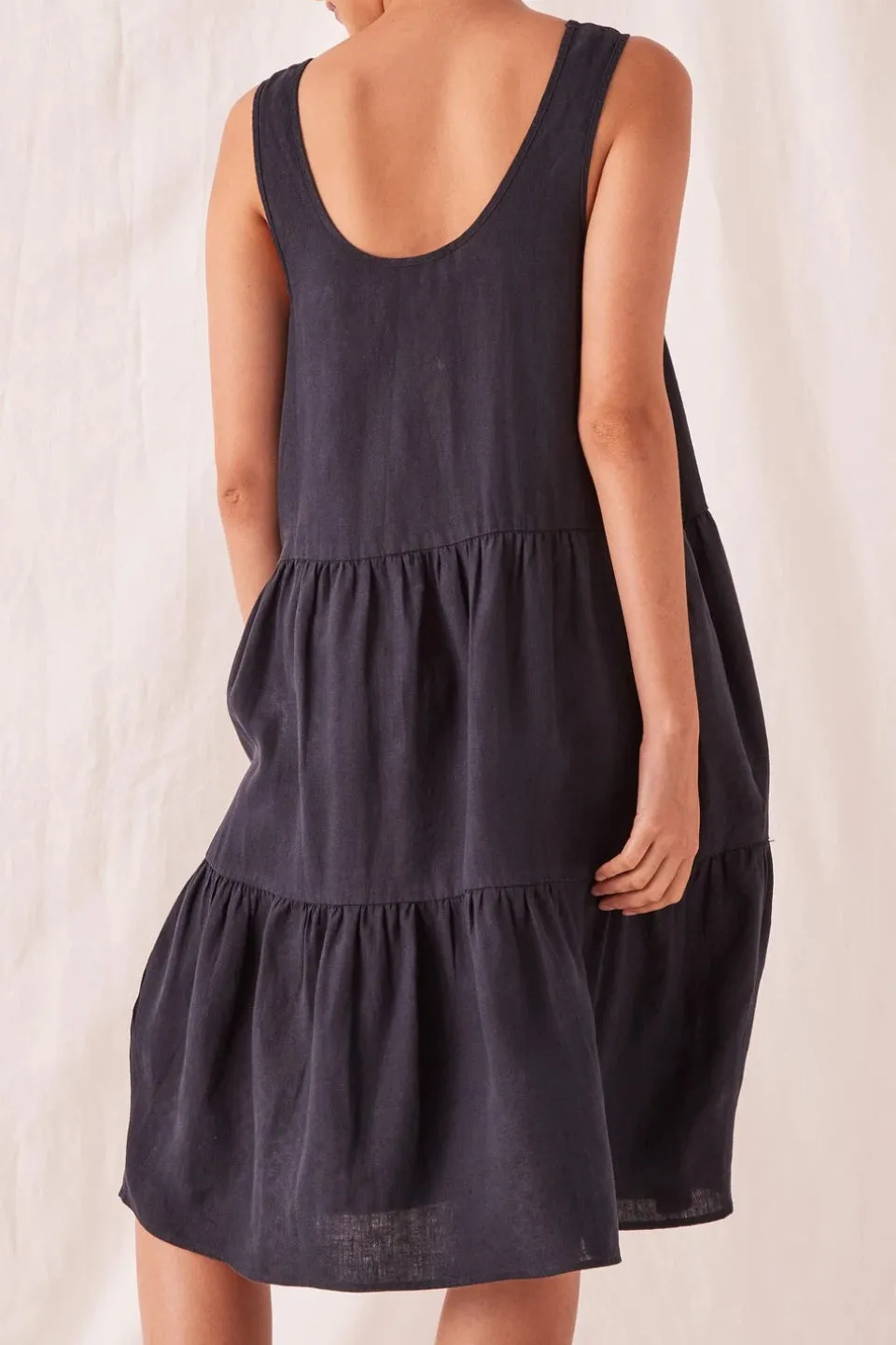 Tiered True Navy Linen Dress