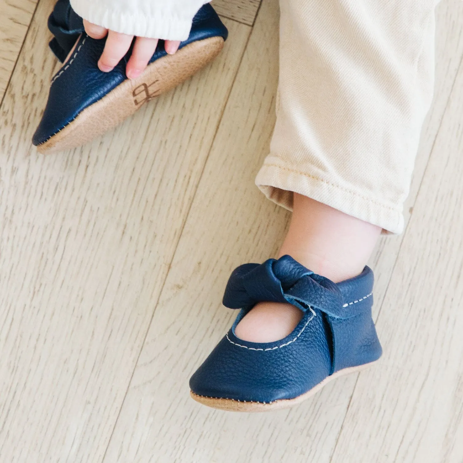 True Navy Knotted Bow Baby Shoe