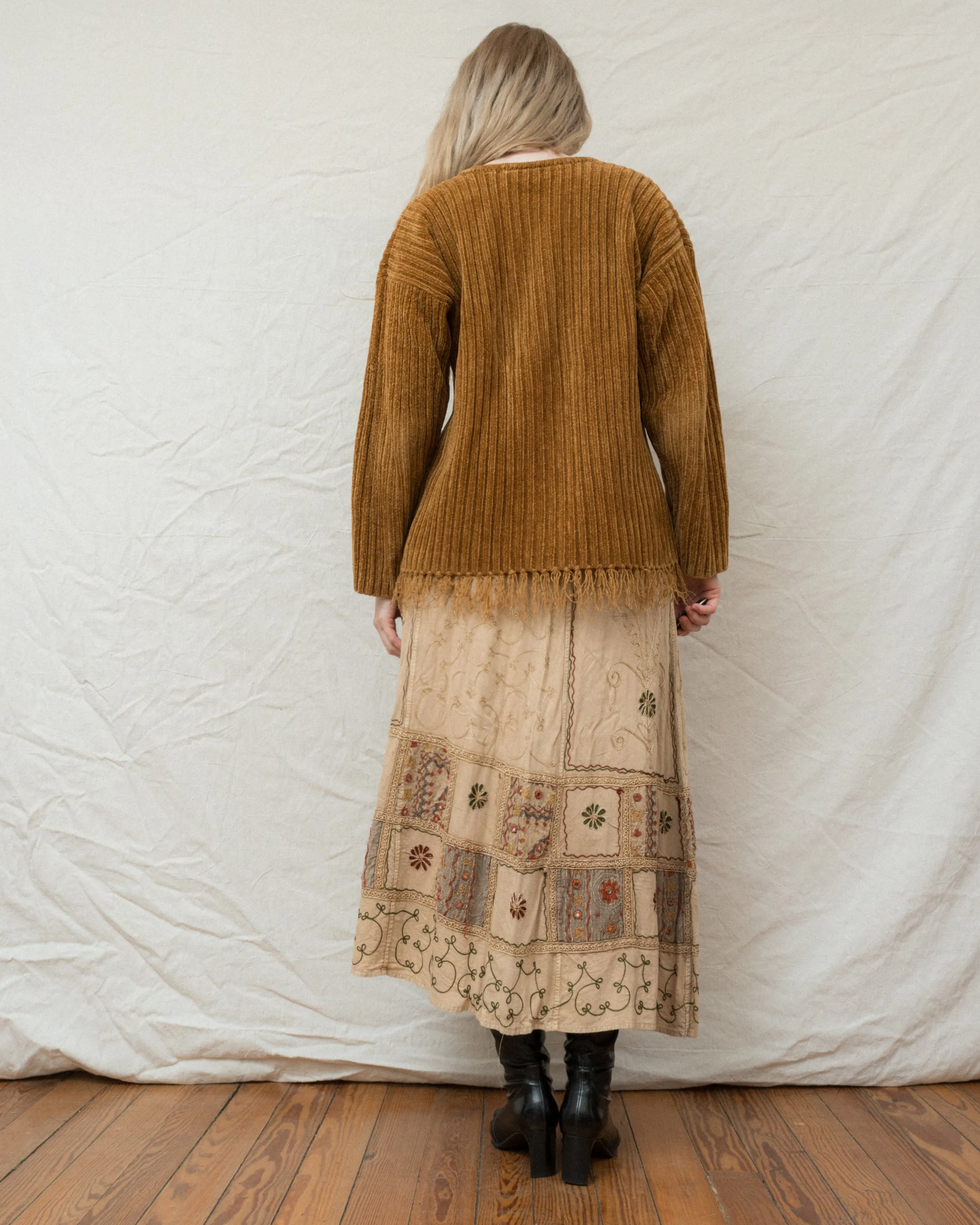 Vintage Caramel Chenille Fringe Sweater (S/M)