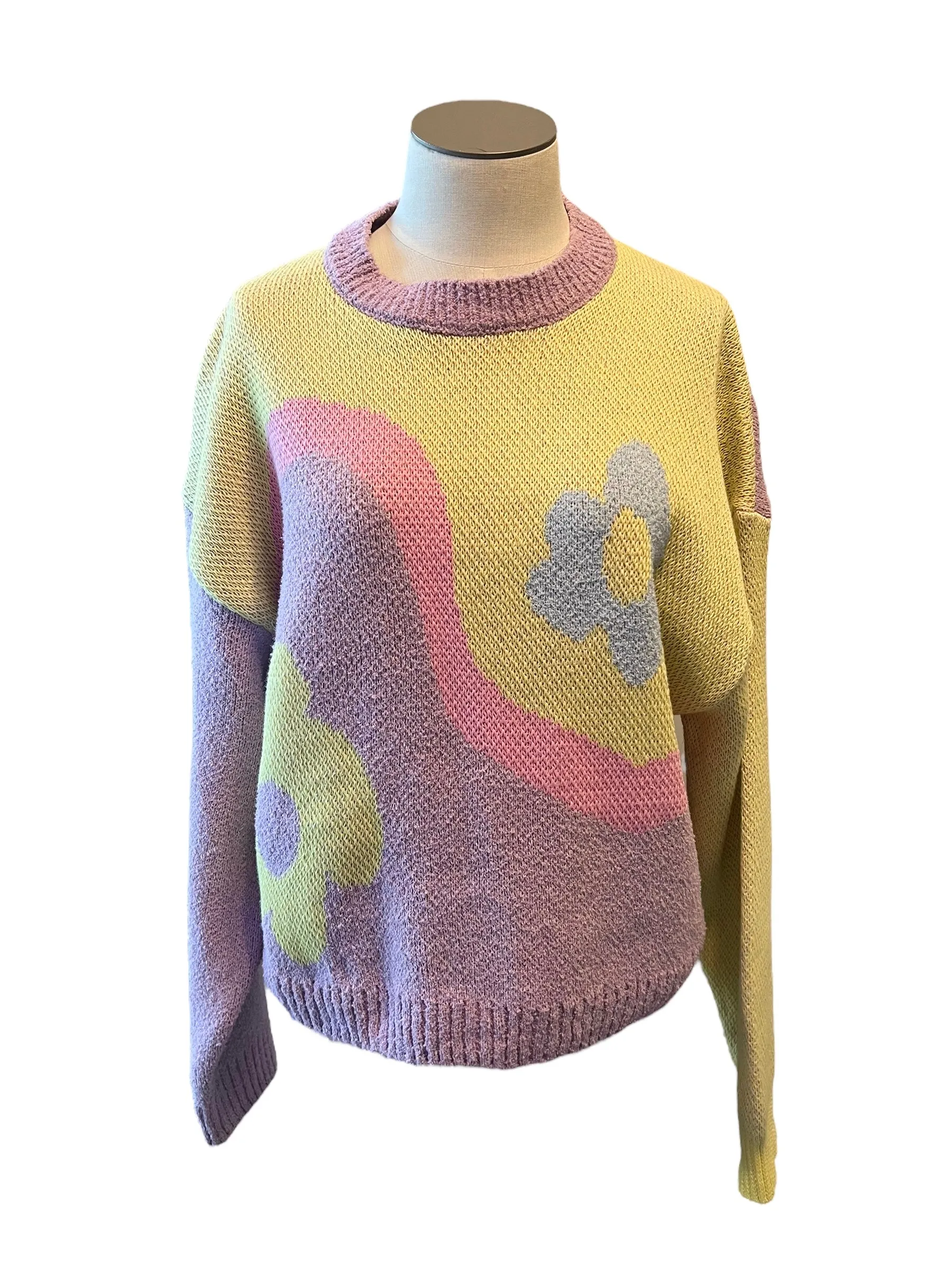 Zara Size M Retro Purple & Yellow Flower Sweater