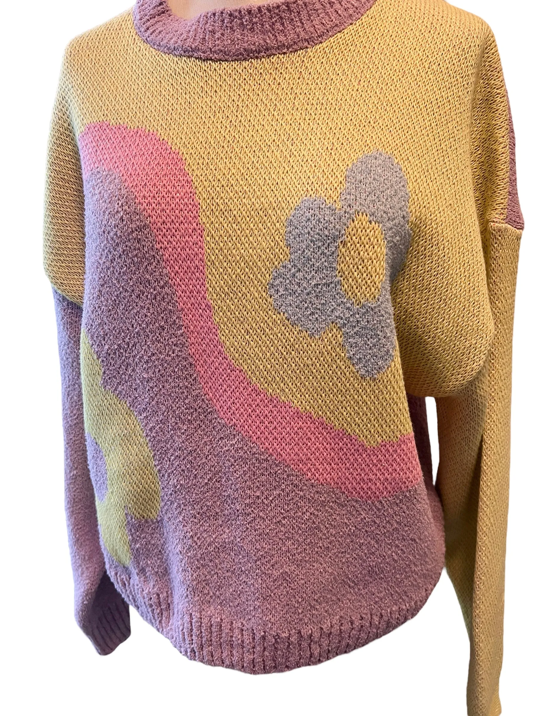 Zara Size M Retro Purple & Yellow Flower Sweater